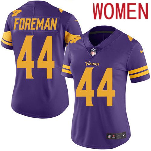 Women Minnesota Vikings #44 Chuck Foreman Nike Purple Vapor Limited Rush NFL Jersey->women nfl jersey->Women Jersey